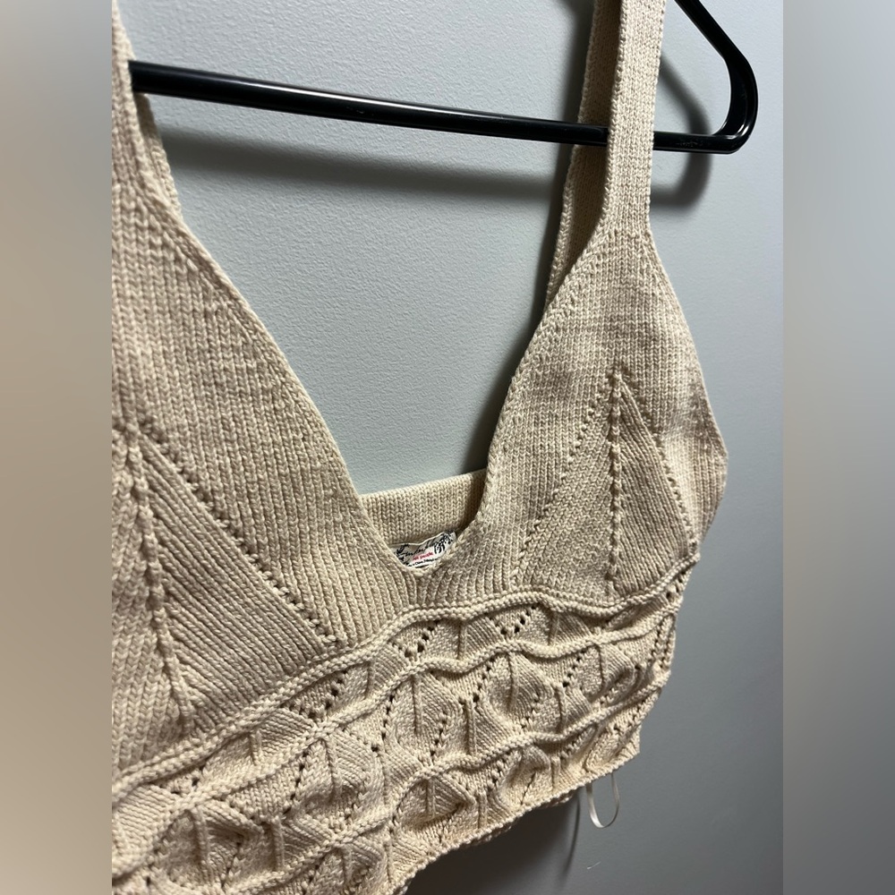 Free People Cream Knit V-Neck Crop Cami